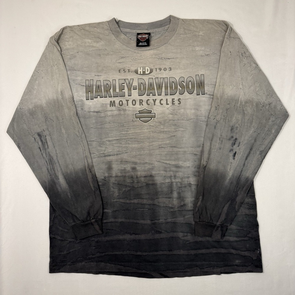 Vintage 90's Harley Davidson Motorcycles Gray Tie Dye Long Sleeve Shirt Large
